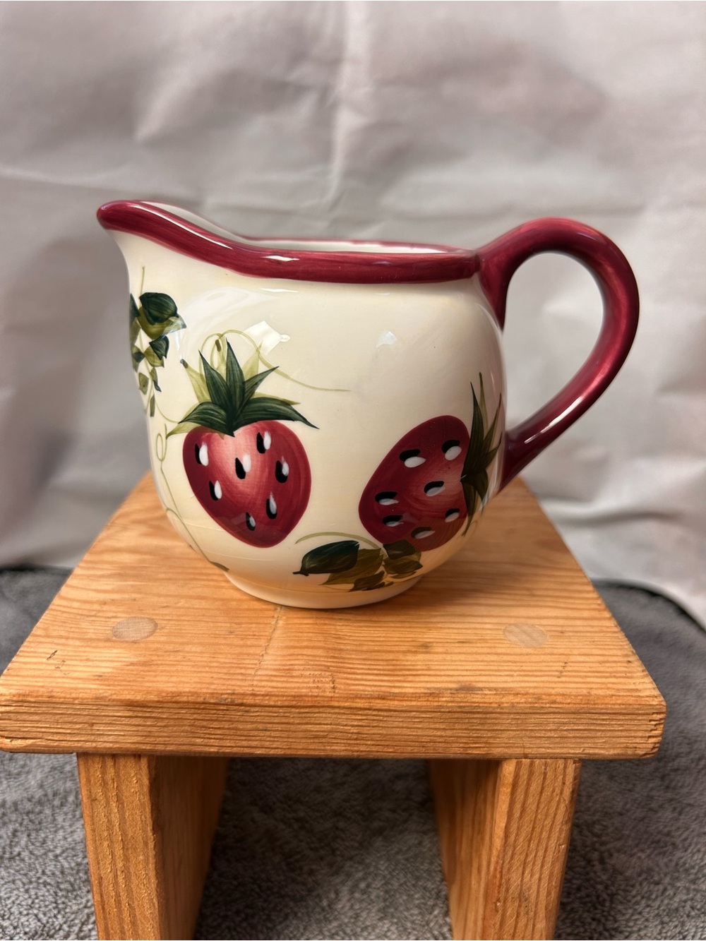 Oneida Cream and Red Strawberry Ceramic Pitcher